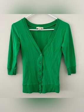 Y2K Kelly Green Cardigan Sweater Derek Heart Women’s M Deep V-Neck 3/4 Sleeve
